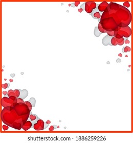 Heart frame for Valentines day with red glitter. February 14th day. Vector confetti for heart frame template. Grunge hand drawn texture. Love theme for voucher, special business ad, banner.