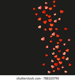 Heart frame for Valentines day with red glitter. February 14th day. Vector confetti for heart frame template. Grunge hand drawn texture. Love theme for poster, gift certificate, banner.