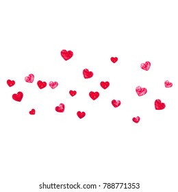 Heart frame for Valentines day with red glitter. February 14th day. Vector confetti for heart frame template. Grunge hand drawn texture. Love theme for gift coupons, vouchers, ads, events.