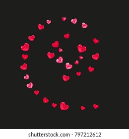 Heart frame for Valentines day with red glitter. February 14th day. Vector confetti for heart frame template. Grunge hand drawn texture. Love theme for gift coupons, vouchers, ads, events.