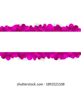 Heart frame vector banner or border, love background with pink hearts confetti or petals. Horizontal header footer template. Valentines day wedding invitation copy space isolated on white background
