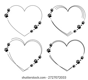 Marcos de corazón adornados con huellas de patas