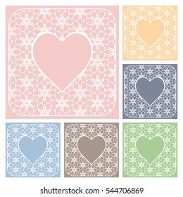 Heart frames set, openwork filigree template for Wedding Bridal, Valentine's day, greeting cards or Birthday Invitations. Decorative lace pattern. Abstract cutout heart panel border for laser cutting