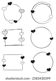 Heart Frames Vector set. Wedding Frames. Romantic design. Valentines Day Bundle. Hand drawn vector elements