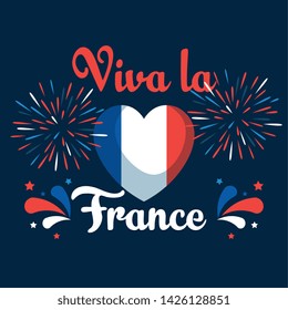 heart france flag with fireworks decoration