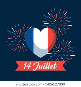 heart france flag with fireworks and ribbon