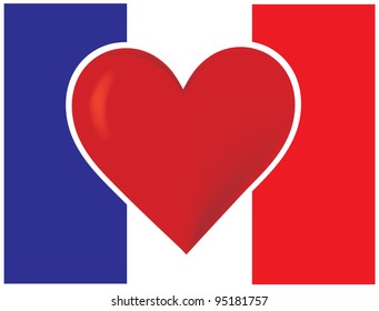 Heart France Flag An image of the French flag with a big red heart at the center.