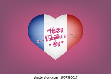 Heart with french national flag colors. Flag of France in the form of a heart made on an isolated background. Design pattern for greeting card on an Valentines day. Vector illustration