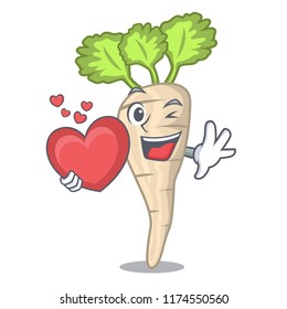 With heart fresh parsnip roots on a mascot