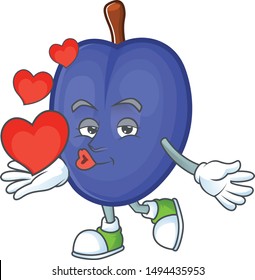 With heart fresh prunes of character mascot in a cartoon.