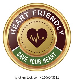 Heart Friendly. Vector Golden Badge.