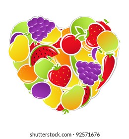 Heart From Fruit And Vegetables, Vector Illustration