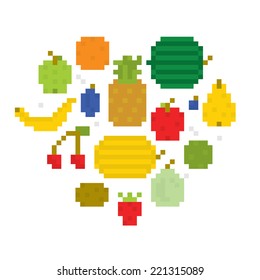 "Heart of fruits" pixel art isolated vector illustration