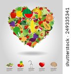 Heart of fruits and vegetables, vector illustration template design