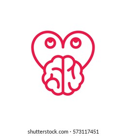 heart fuck brain thin line red icon on white background, happy valentine day
