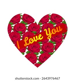 heart full of red flowers with i love you text glowing text on it valentines lovers day love symbol gift card