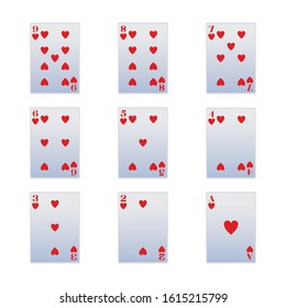 heart full suit of gambling cards icon set over white background, vector illustration