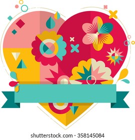 Corazón con elementos geométricos divertidos y coloridos