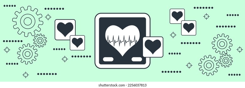 Heart functions monitoring flat contour style vector concept illustration