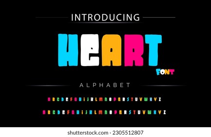 Heart Funky colorful cartoon font type. Vector alphabet