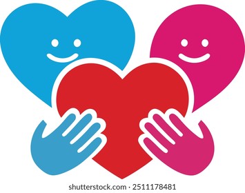 Heart funny cartoon character different pose. Happy valentine's day concept.