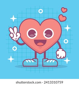 Heart funny cartoon character. Happy valentine's day concept. Romantic mascot. Flat Vector illustration.