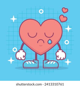 Heart funny cartoon character sad. Happy valentine's day concept. Romantic mascot. flat Vector illustration.