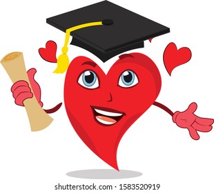 heart funny character certificate paper in hand with education hat