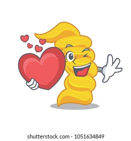 With heart fusilli pasta mascot cartoon