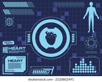 Heart futuristic scan machine interface digital analysis modern cyber healthcare medicine concept design set