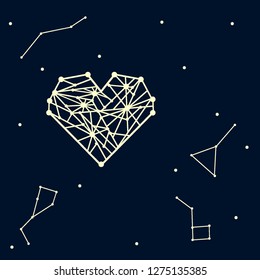 Heart in the galaxy pattern. Beautiful valentines day background, background for the design of postcards, website and application design.
