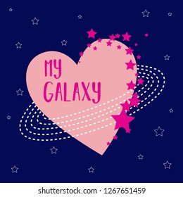 heart galaxy star line girl tee illustration art vector 