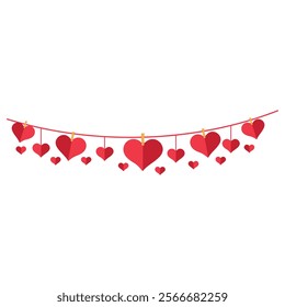 heart garland decoration with hanging red hearts for valentine's day celebrations