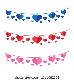 heart garland design with red and blue decorative elements for valentine's day