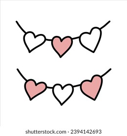 Heart garlands, vector doodle illustration.