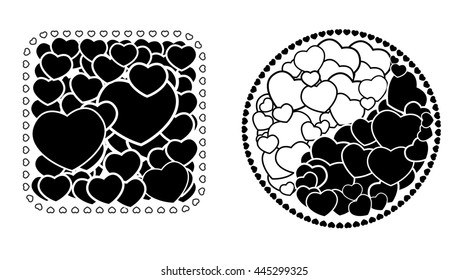 Heart gathered in a circle. heart assembled in a square frame