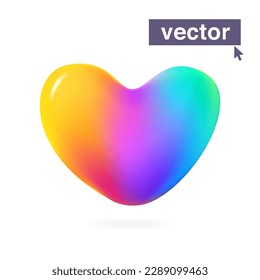 Corazón con el logo del arco iris del orgullo gay. Estilo de caricatura de plástico. Estilo de representación 3D vectorial emblema colorido brillante. Perfecto para la aplicación creativa LGBT, diseño de San Valentín, publicidad homosexual.