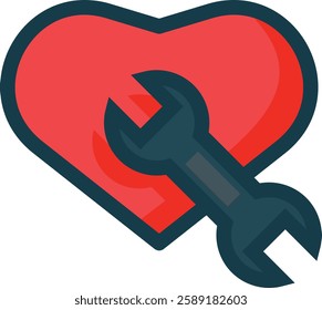 Heart and gear icon illustrator