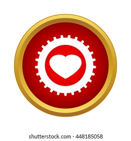 Heart in a gear icon in simple style on a white background