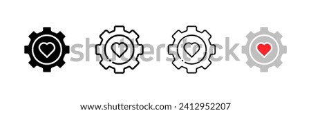Heart in gear icons. Different styles, heart inside gear icons. Vector icons