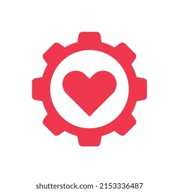 Heart and gear logo icon design, cogwheel and love symbol vector
