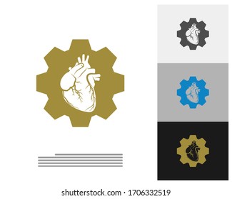 Plantilla vectorial del logotipo Heart Gear, conceptos de diseño del logotipo Creative Human Heart