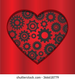 A heart, gear. A heart on a red background. Vector illustration
