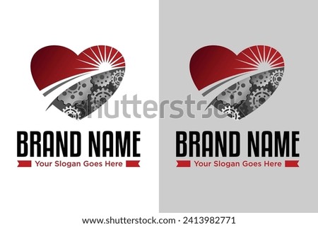heart gear pathway illustration vector logo design