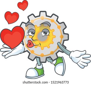 With heart gear shape circle with cartoon character