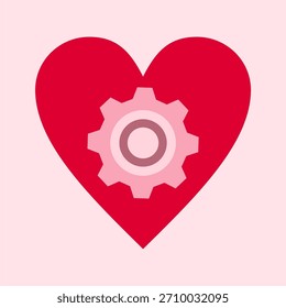 Heart with Gear Symbol: A Vector Graphic Representing Emotional Mechanics, The Working of Love, Relationship Dynamics, Mental Health Processes, or The Core Engine of Passion and Desire