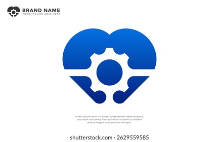 Logo da tecnologia Heart Gear. Logotipo moderno combinando um coração e equipamento, simbolizando cuidado, precisão e tecnologia. Ideal para tecnologia de saúde ou soluções inovadoras.