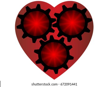 Heart with gears art sign.Vector