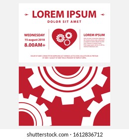 heart and gears, illustrative vector flyer template
