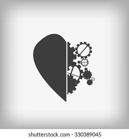 Heart and gears on gray background
